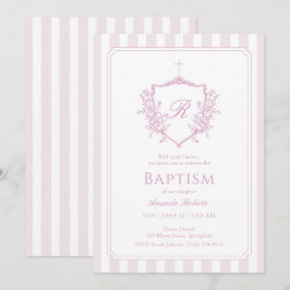 Rosa Vapensköld Monogram Baptism-inbjudan Inbjudningar