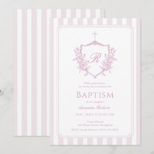 Rosa Vapensköld Monogram Baptism-inbjudan Inbjudningar