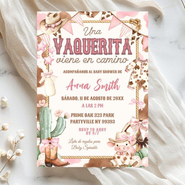 Rosa Vaquerita Spansk Baby Shower Inbjudningar (Skapare uppladdad)