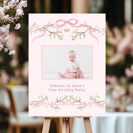 Rosa Vår Blommar 1:a födelsedag - fotomottagning Poster