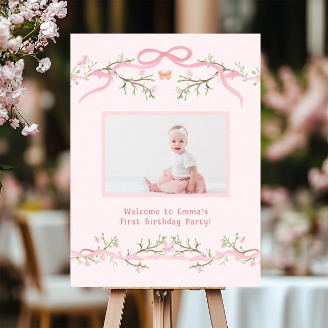 Rosa Vår Blommar 1:a födelsedag - fotomottagning Poster (Skapare uppladdad)