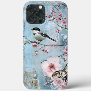 Rosa Vår Blommar Decoupage Shabby chic Bird