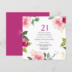 Rosa Vår Blommigt 21:a födelsedagsinbjudan Inbjudningar