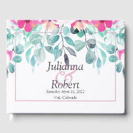 Rosa vår blommigt bröllop gäst bok