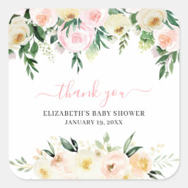  Rosa Vår Blommigt | Favoriter för babyvisningspro Fyrkantigt Klistermärke