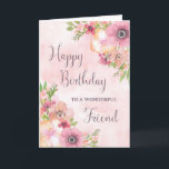 Rosa Vår blommor Friend Birthday Card Kort<br><div class="desc">Födelsedagskort för vän med söt rosa vattenfärgblommor och tankfull vers.</div>