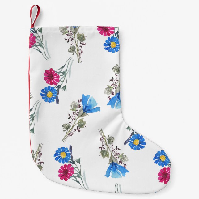 Rosa Vår blommor Watercolor Botanical Liten Julstrumpa (Framsidan)