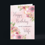 Rosa Vår blommor Wife Birday Card Kort<br><div class="desc">Födelsedagskort för fru med söt rosa vattenfärgblommor och tankfull vers.</div>