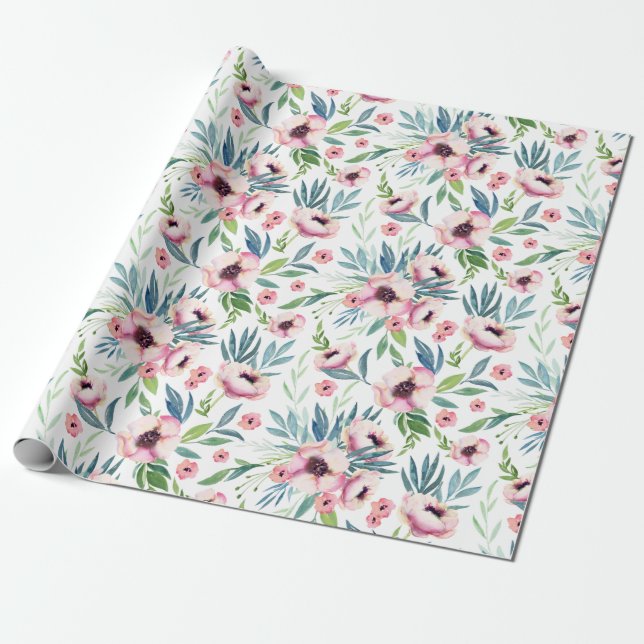 Rosa vår blomster mönster presentpapper (Utrullad)