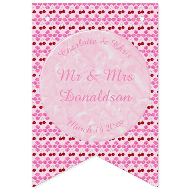 Rosa Vår bröllop Cherry blommar och körsbär Vimplar (Första flaggan)