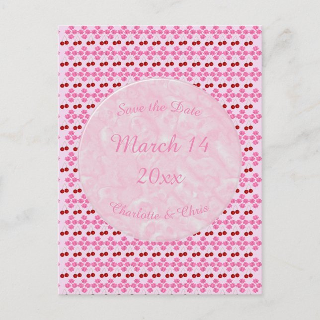 Rosa Vår bröllop Cherry blommar och körsbär Vykort (Framsida)