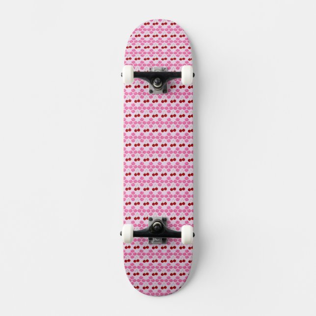 Rosa Vår Cherry blommar and cherries Patternated Mini Skateboard Bräda 18,5 Cm (Framsida)