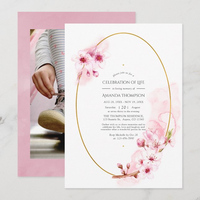 Rosa Vår Cherry Blommar Firande Life Inbjudningar (Fram/baksida)