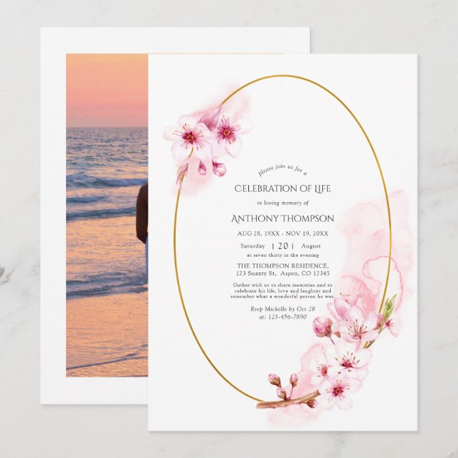 Rosa Vår Cherry Blommar Firande Life Inbjudningar (Fram/baksida)