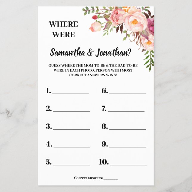 Rosa Var duschades det tvåspråkiga spelkortet Flygblad (Framsidan)