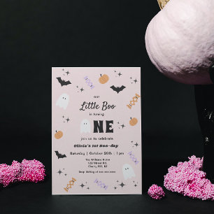 Rosa Vår lilla boo Halloween 1:a födelsedagen Inbjudningar
