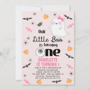 Rosa Vår lilla boo One Halloween 1:a födelsedag Inbjudningar