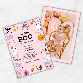 Rosa Vår lilla Boo Photo Halloween 1:a födelsedage Inbjudningar