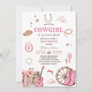 Rosa Vår lilla Vilda western Baby Shower Inbjudningar