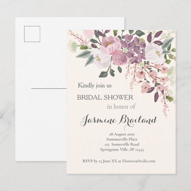 Rosa Vår Möhippa Inbjudan Vykort (Fram/baksida)