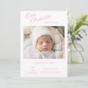 Rosa Vår Princess Photo Baby Birth Notice Meddelande
