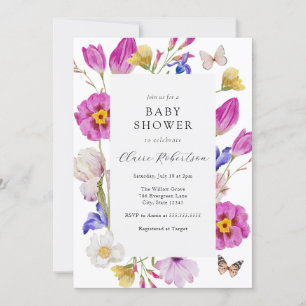 Rosa Vår Tulip Flowers Baby Shower Inbjudningar