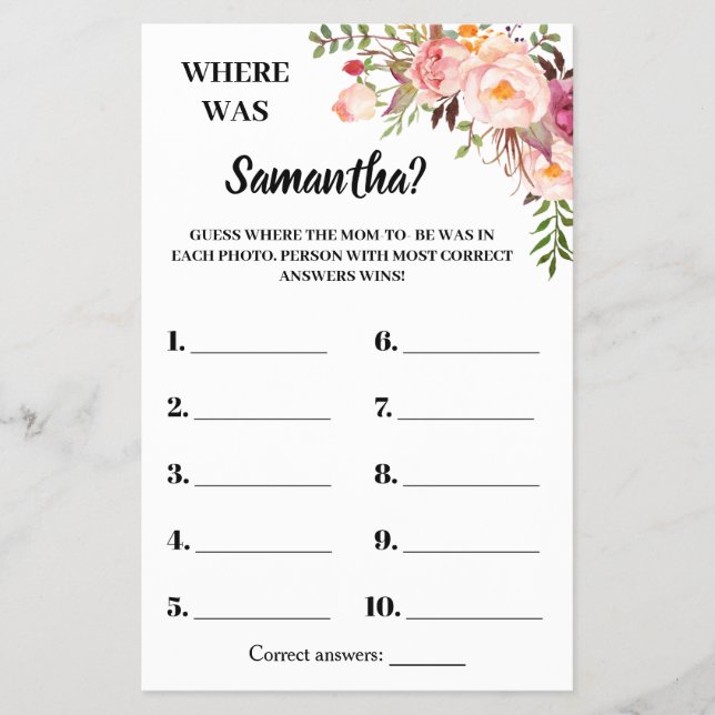 Rosa Var var hon Babydusch tvåspråkigt spelkort? Flygblad (Framsidan)