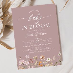 Rosa Vår Wildblomma Baby i Bloom Baby Shower Inbjudningar