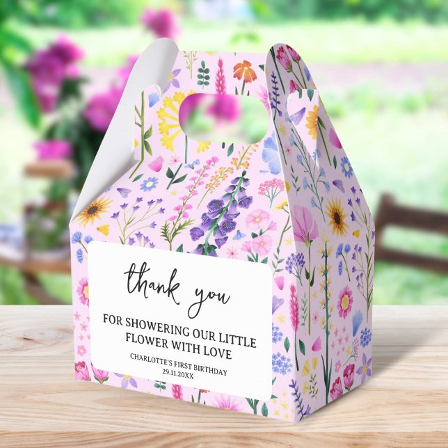 Rosa Vår Wildblomma Girl's First Birthday Presentaskar (Pink Spring Wildflower Girl's First Birthday Favor Boxes)