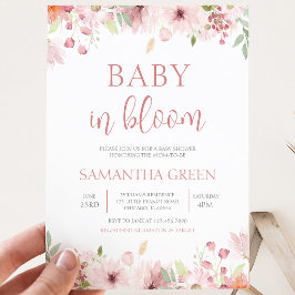 Rosa vårblommor Baby i blom Baby Shower Inbjudningar