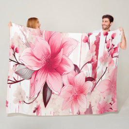 Rosa vårblommor och blomningar fleecefilt