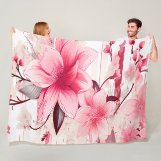Rosa vårblommor och blomningar fleecefilt