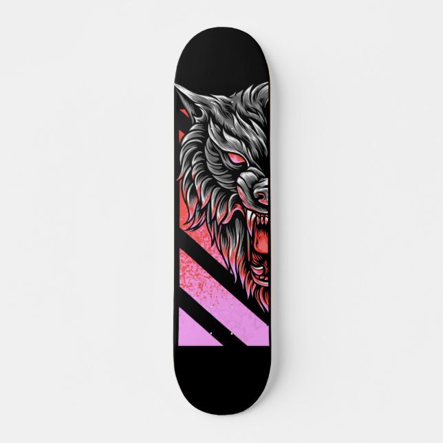 Rosa Varg Head  Mini Skateboard Bräda 18,5 Cm (Framsida)