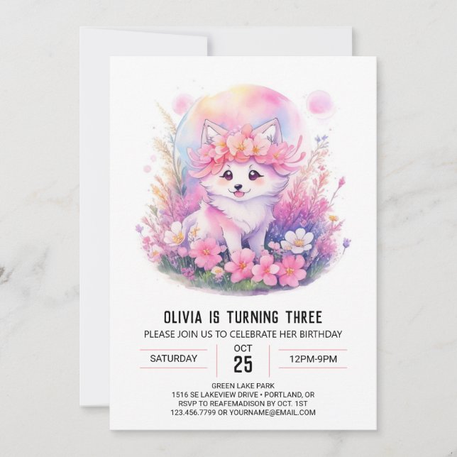 Rosa Varg Howl Girl Birthday Inbjudningar (Framsida)