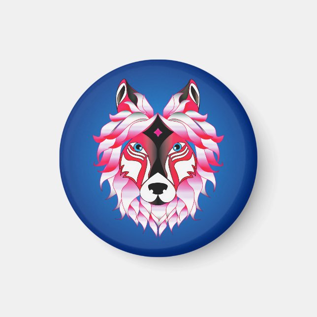 Rosa varghuvud polygon design-24631 magnet (Framsidan)
