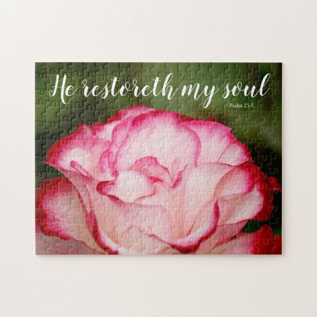 Rosa Variegated Ro Psalm 23:3 Scripture Pussel (Horisontell)