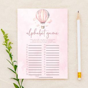 Rosa varmluftsballong Alfabet Baby Shower Spel