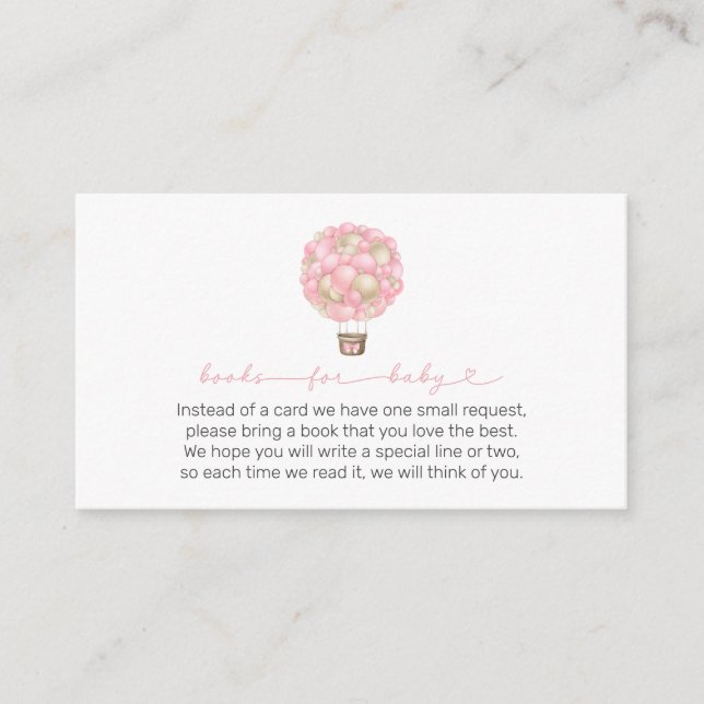 Rosa varmluftsballong Baby Shower-böcker för bebis Tilläggskort (Framsida)