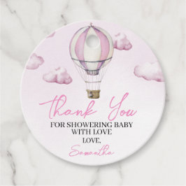Rosa varmluftsballong Baby Shower Rund Favorit Tag Gåvor Etiketter