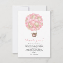 Rosa varmluftsballong flicka baby shower tack kort