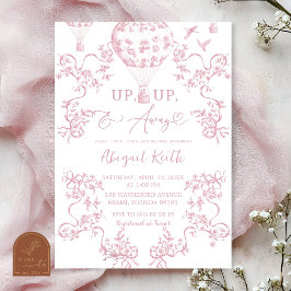 Rosa varmluftsballong Toile Baby Shower Inbjudan