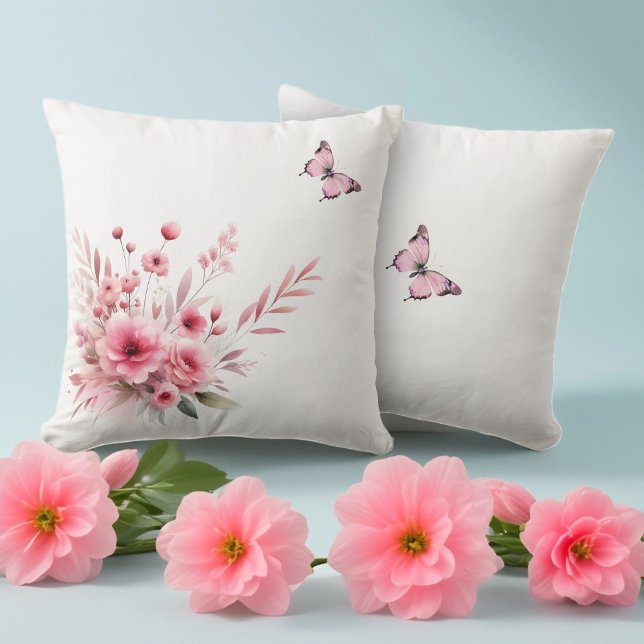 Rosa vårrosbukett med fjäril kudde (Skapare uppladdad)