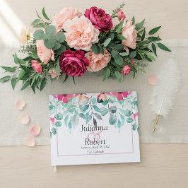 Rosa vårs akvarell blommande bröllop gästbok