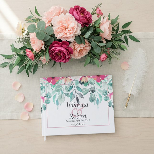 Rosa vårs akvarell blommande bröllop gästbok (Skapare uppladdad)