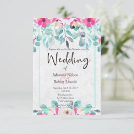 Rosa vårs vattenfärg blommig bröllopsinbjudan inbjudningar