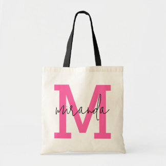 Rosa Varsity Brev Monogram Cursive Script Namn Tygkasse