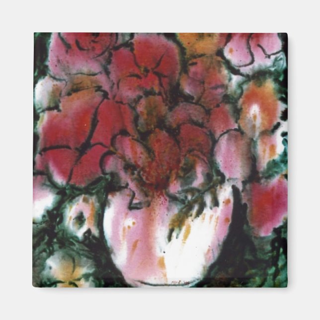 "Rosa Vas" Blommigt Magnet (Framsidan)