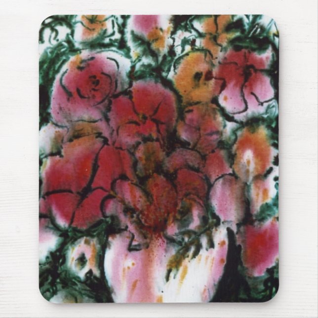 "Rosa Vas" Blommigt Mousepad Musmatta (Framsidan)