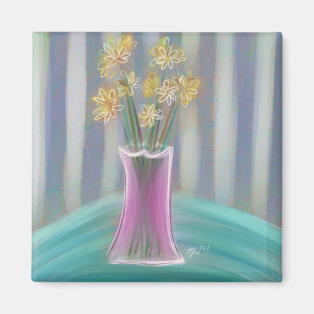 Rosa Vas Bouquet Original Art Magnet (Framsidan)