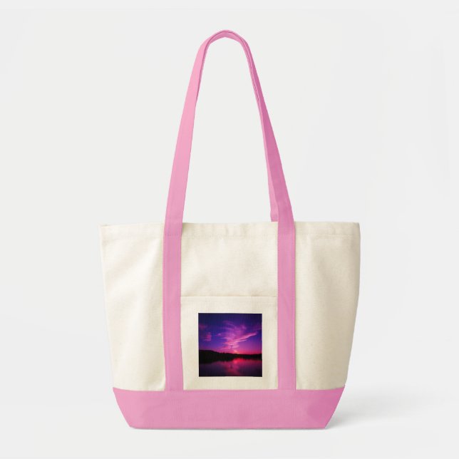 Rosa väskor med lila solnedgångsbild (Framsidan)